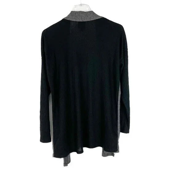 NWT Bobeau Open Front Colorblock Waffle Knit Cardigan Charcoal Black Size Small - Picture 7 of 9